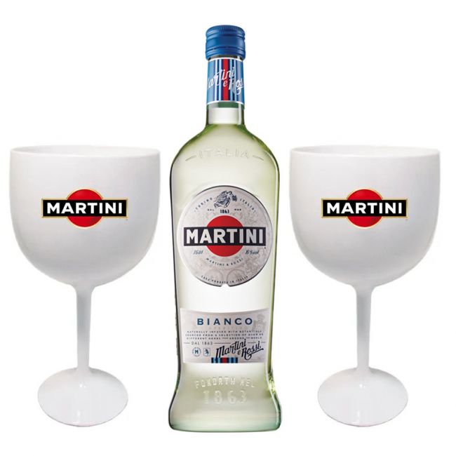 Kit 1 Martini Bianco 750ml +  2 Taças de acrílico personalizadas