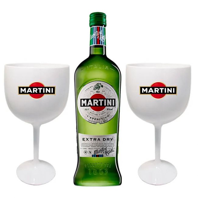 Kit 1 Martini Extra Dry 750ml + 2 Taça acrílico personalizada