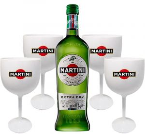 Kit 1 Martini Extra Dry 750ml + 4 Taças de acrílico personalizadas