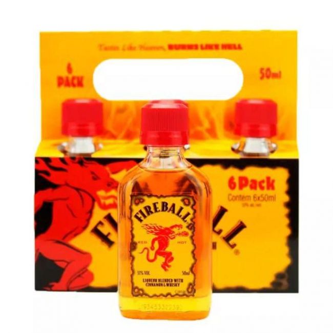 Kit Miniatura De Bebidas 50ml Whisky Fireball Canela 6 Unid
