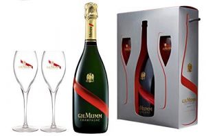 Kit Champagne Mumm Gh Cordon Rouge Brut 750ml + 2 Taças De Cristal