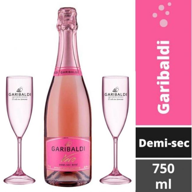 Kit Espumante Garibaldi Vero Demi Sec Rosé 750ml + 2 Taças Personalizadas