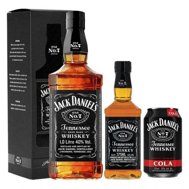 Kit Jack Daniels Old Nº 7 Tennessee 1000 ml + Jack Daniels 375ml + Jack Daniels Cola Lata 330ml