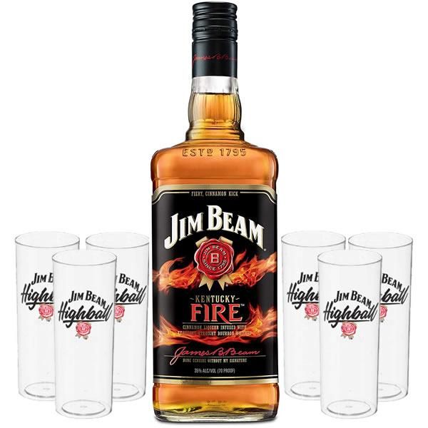 Kit Jim Beam Fire 1000 ml + 6 Copos de Acrílico Personalizado