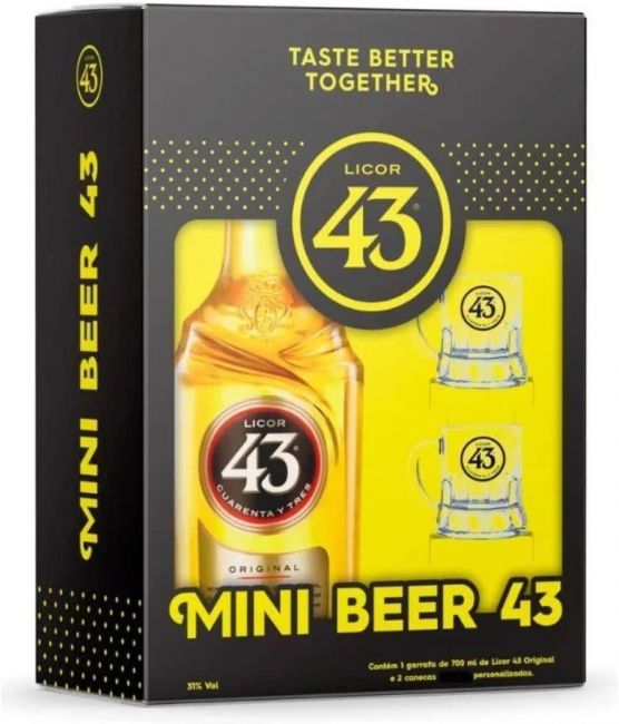   Kit Licor 43 700 ml + 2 Mini Canecas em vidro