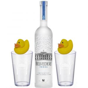 Kit Vodka Belvedere Pure 700 ml + 2 Copos Personalizados + 2 Patinhos
