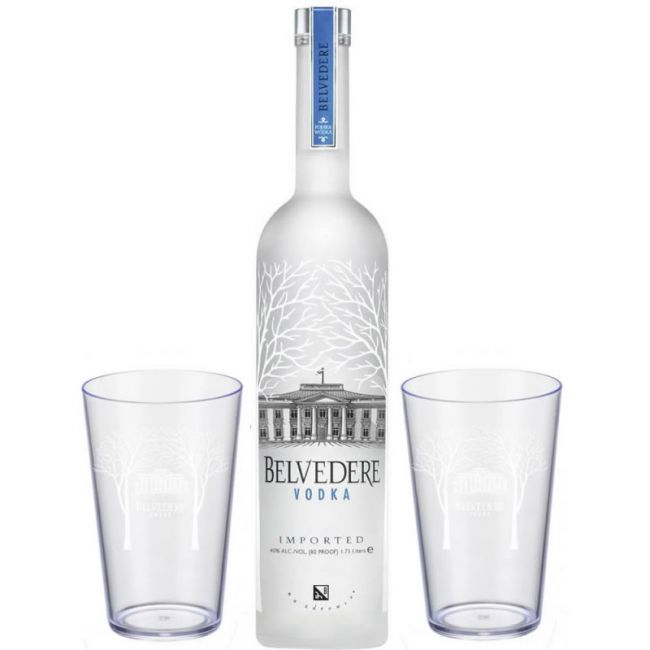 Kit Vodka Belvedere Pure 700 ml + 2 Copos Personalizados