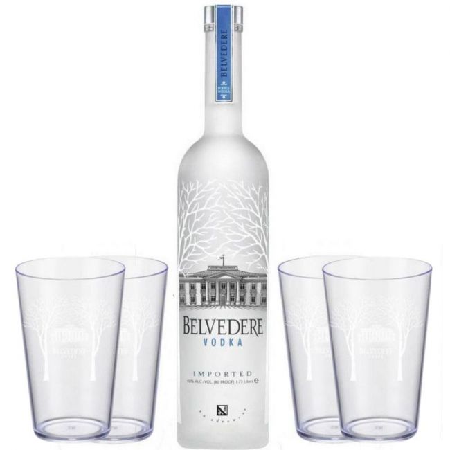 Kit Vodka Belvedere Pure 700 ml + 4 Copos Personalizados