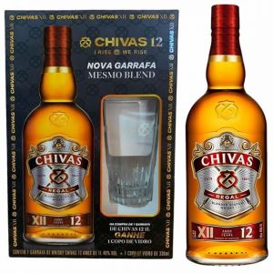 Kit Whisky Chivas Regal 12 anos 1000ml + Copo de Vidro Personalizado
