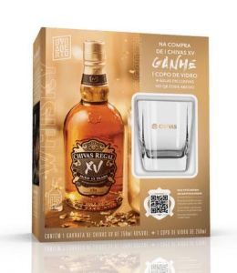 Kit Whisky Chivas Regal XV 15 anos 750ml + Copo de Vidro Personalizado
