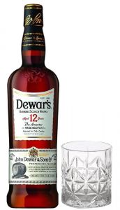 Kit Whisky Dewars 12 Anos 750ml + 1 Copos de Vidro Personalizado
