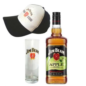 Kit Whisky  Jim Beam Apple 1lt + Copo de Vidro Personalizado e Boné