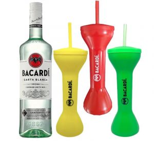 Rum Bacardi Superior Carta Blanca - 980ml + 3 Copos de Plástico Personalizados 