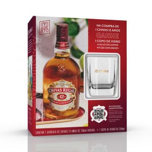 Whisky Chivas Regal 12anos 750ml + Copo de vidro Chivas Personalizado